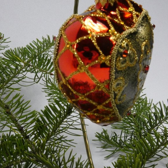 POLISH GALLERY ROYAL RED HEART Christmas Ornament Mouth Blown Glass 4 inch - Picture 4 of 6